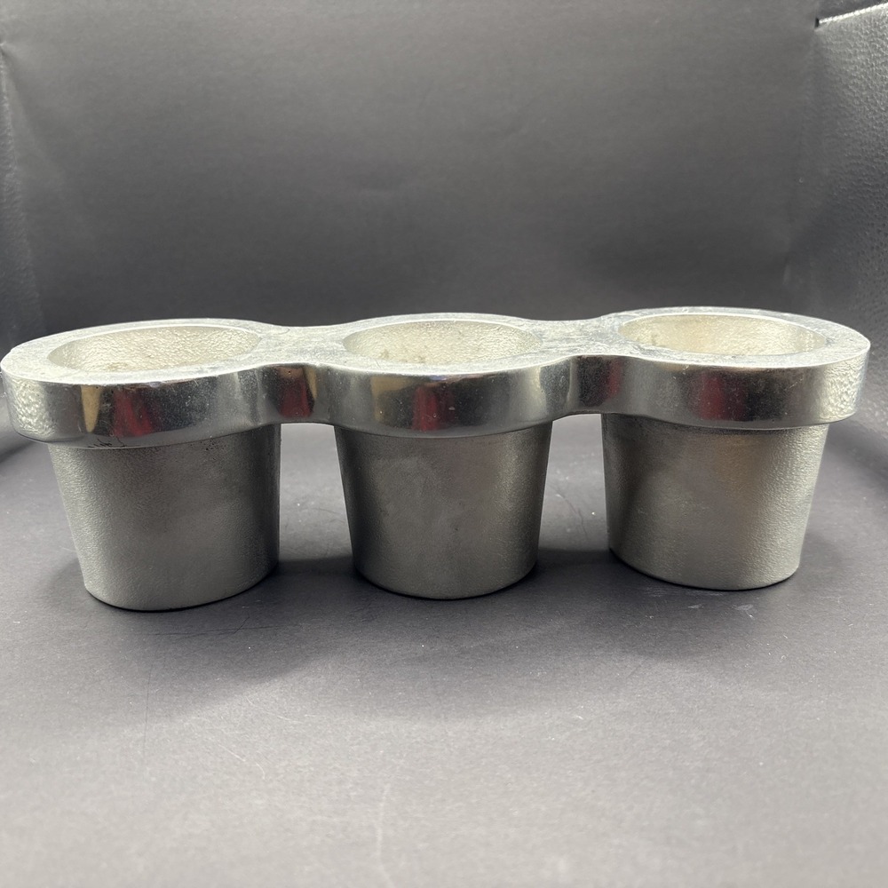 Vintage Industrias Jokabe Mexican Brutalist Cast Aluminum Triple Candleholder - Picture 1 of 5
